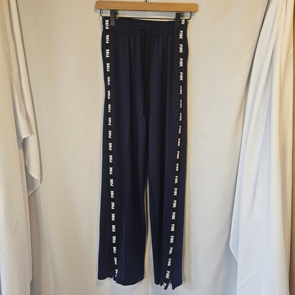 Victoria's Secret PINK‎ Active Navy Blue Logo Tape Wide Leg Track Pants XS